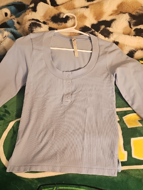 Free People Tops - Free People Light Blue Ribbed Henley Long Sleeve Top Size M